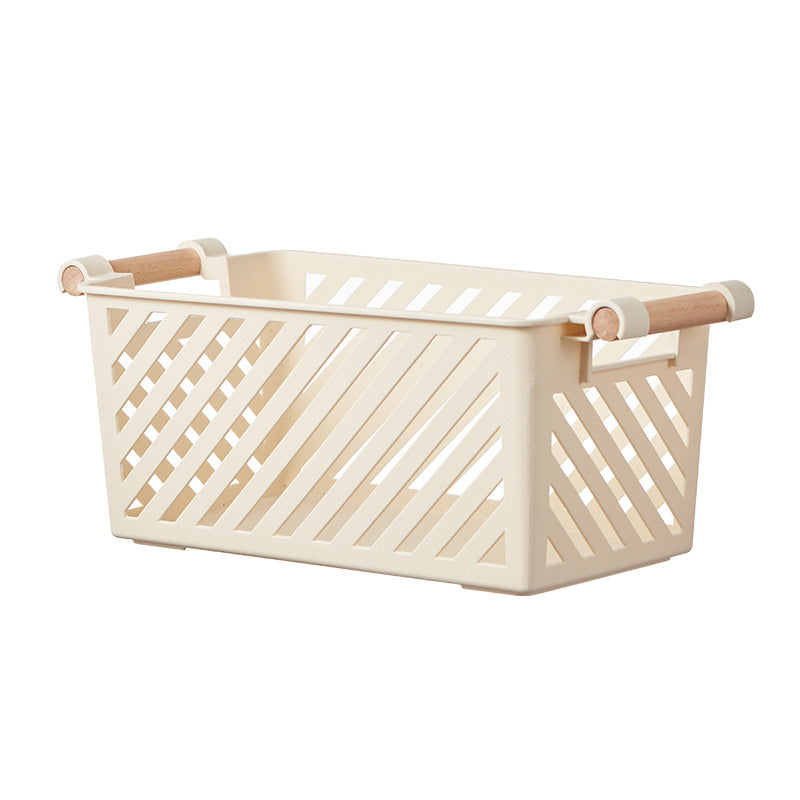 HavenRack Stackable Bathroom Storage Basket with Beech-Wood Handle
