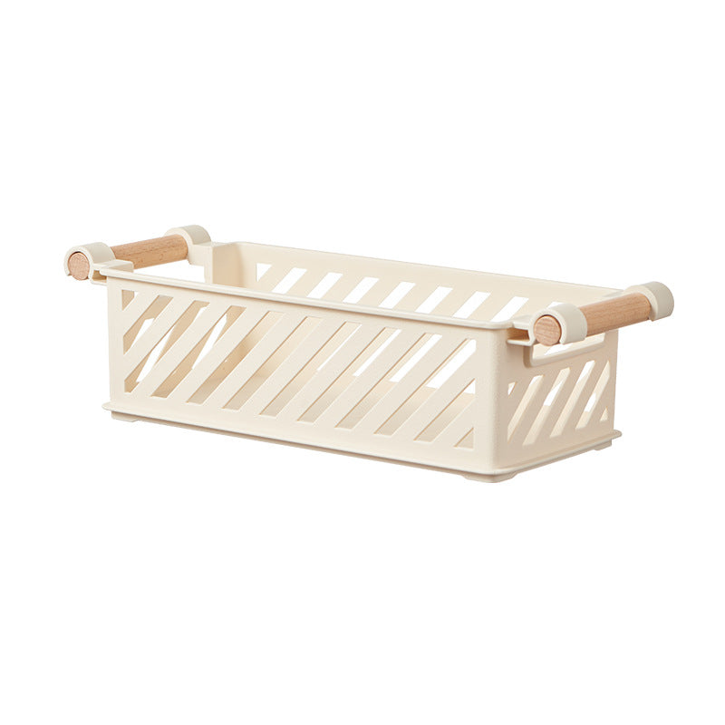 HavenRack Stackable Bathroom Storage Basket with Beech-Wood Handle