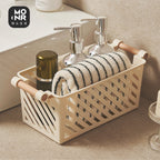 HavenRack Stackable Bathroom Storage Basket with Beech-Wood Handle