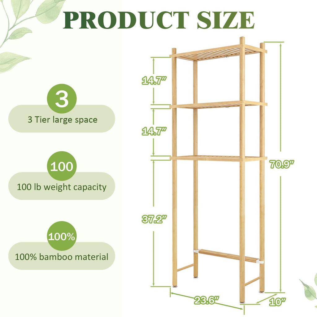HavenRack 3-Tier Bamboo Over-the-Toilet Storage Rack – Freestanding Bathroom Organizer