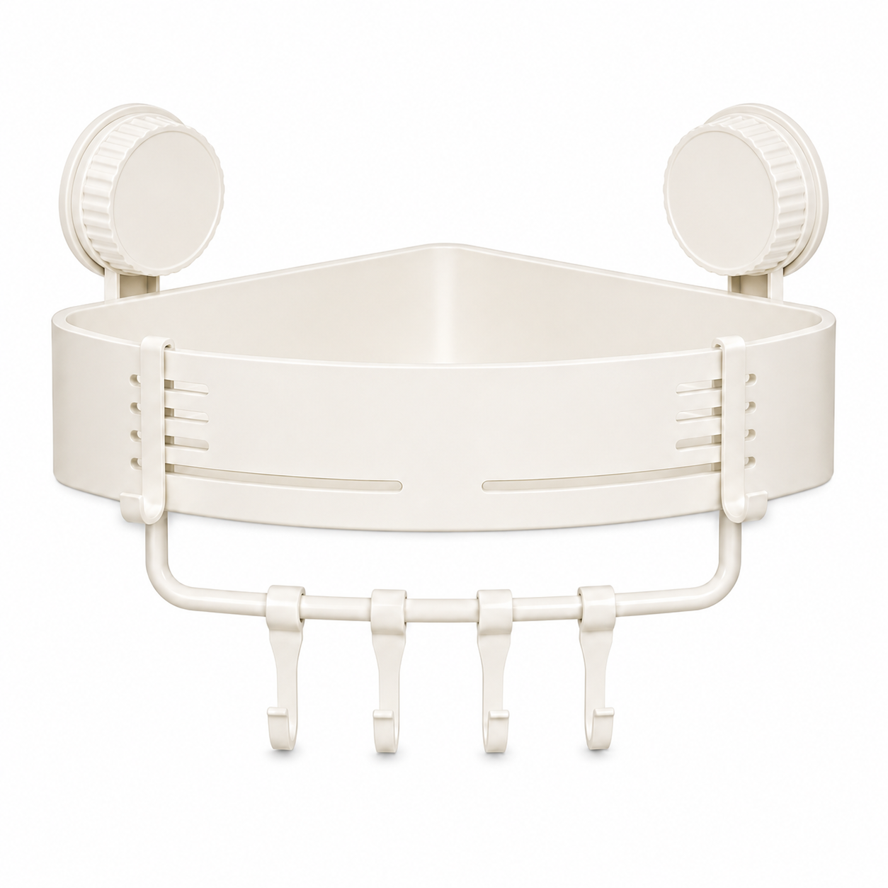 Single-tier milk white corner shower organizer with suction mounting