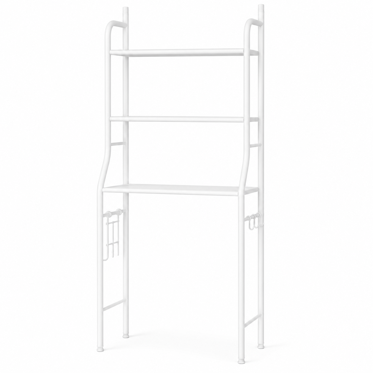 White metal over-the-toilet storage rack on a white background